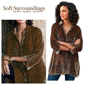 Soft Surroundings Icon Silk Shirt Top Sz XS Animal Print Velour Velvet Poets